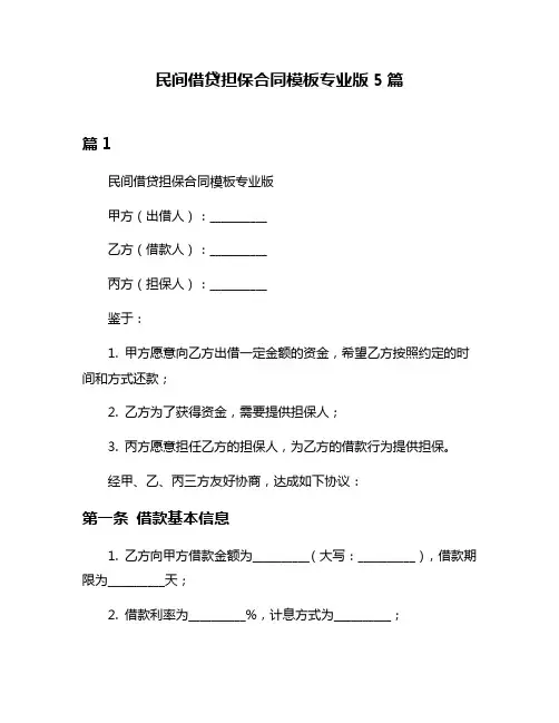 民间借贷担保合同模板专业版5篇