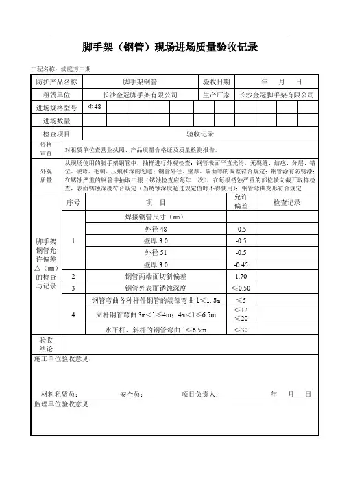 现场脚手架钢管质量验收记录