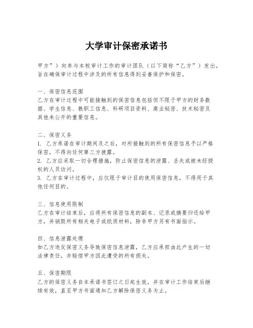 大学审计保密承诺书