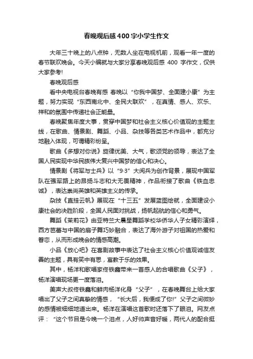 春晚观后感400字小学生作文