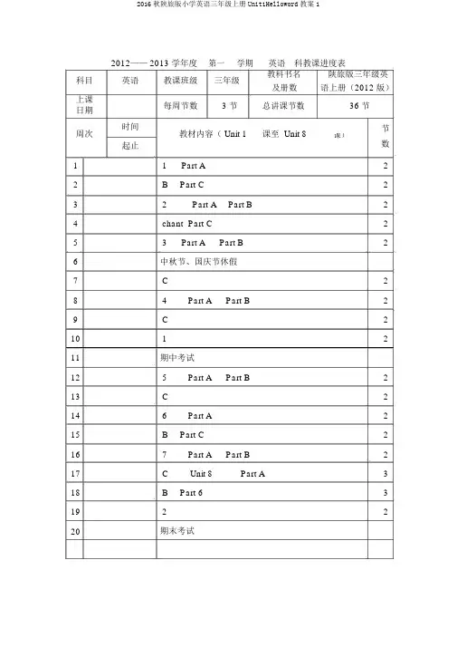 2016秋陕旅版小学英语三年级上册Unit1Helloword教案1