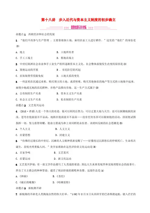 2019年中考历史复习第十八讲步入近代与资本主义制度的初步确立练习.doc
