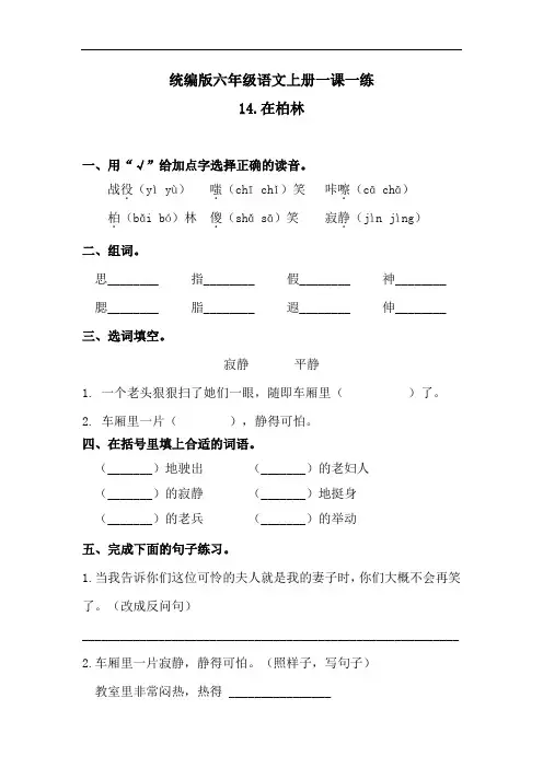 六年级上册语文一课一练-14在柏林(含答案)人教统编版