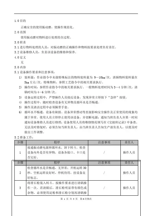 振动磨标准操作规程