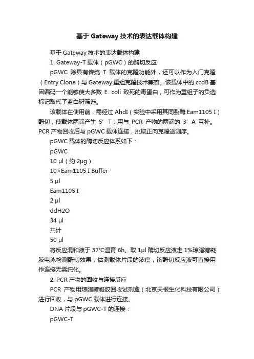 基于Gateway技术的表达载体构建