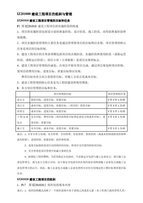 一级建造师考点总结(项目管理)