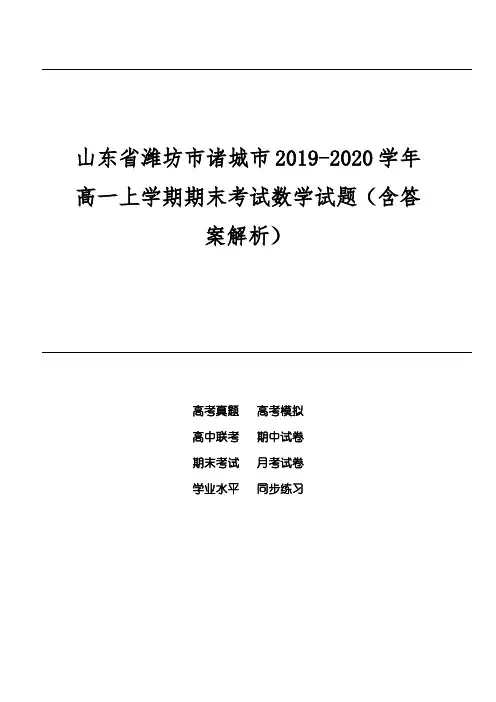 山东省潍坊市诸城市2019-2020学年高一上学期期末考试数学试题(含答案解析)