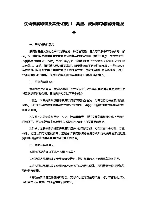 汉语亲属称谓及其泛化使用：类型、成因和功能的开题报告