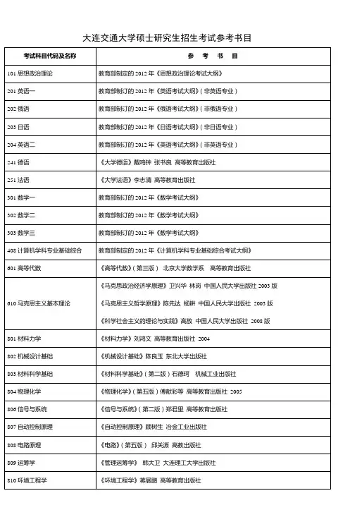 大连交通大学硕士研究生招生考试参考书目