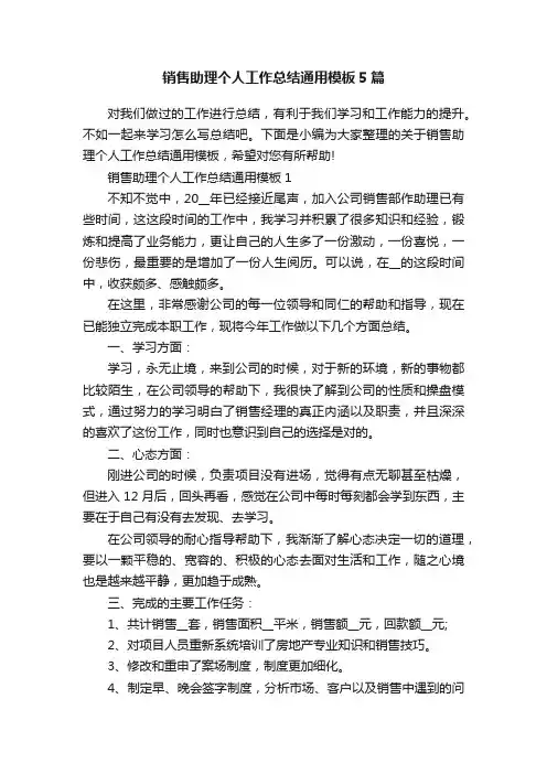 销售助理个人工作总结通用模板5篇