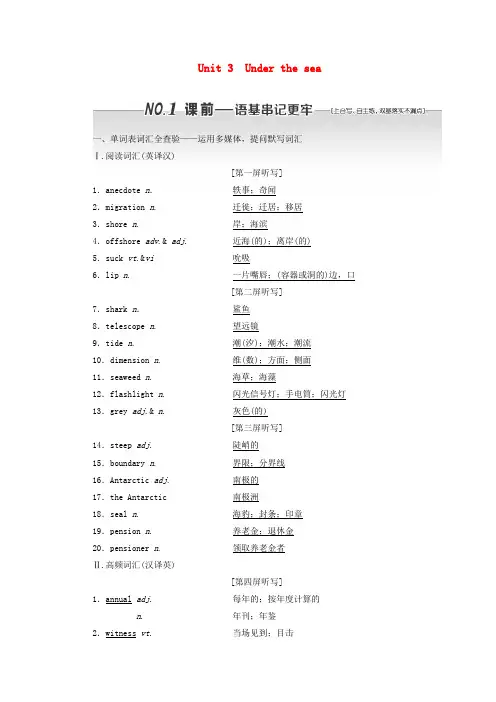 高考英语一轮复习Unit3Underthesea讲义新人教版选修720180426148