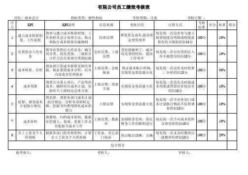 有限公司成本会计员工绩效考核表