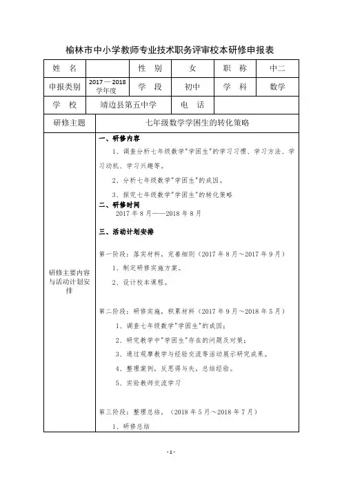校本研修申报表  (样本)