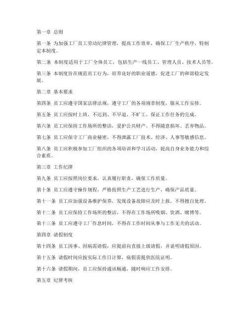工厂员工劳动纪律管理制度