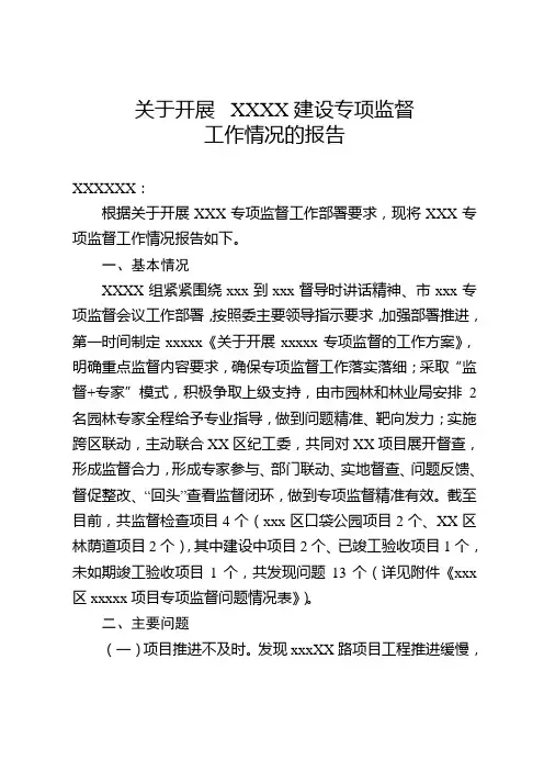 关于开展XXXX专项监督工作情况报告
