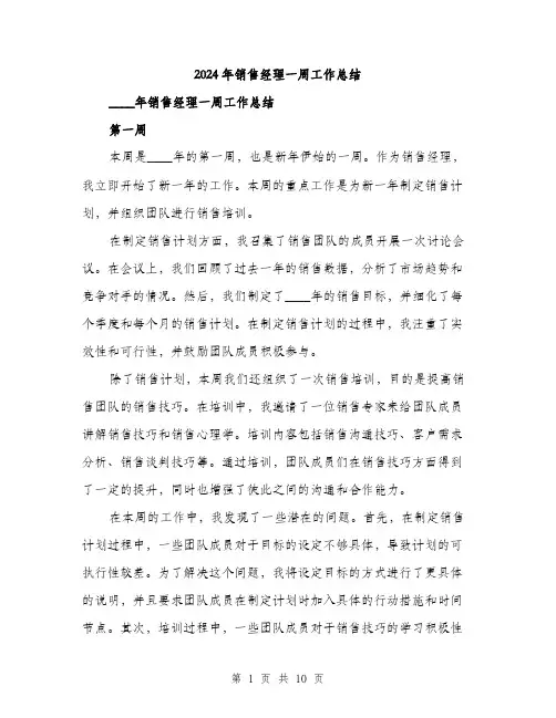 2024年销售经理一周工作总结(3篇)