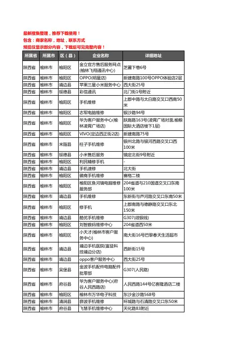 新版陕西省榆林市数码维修企业公司商家户名录单联系方式地址大全127家