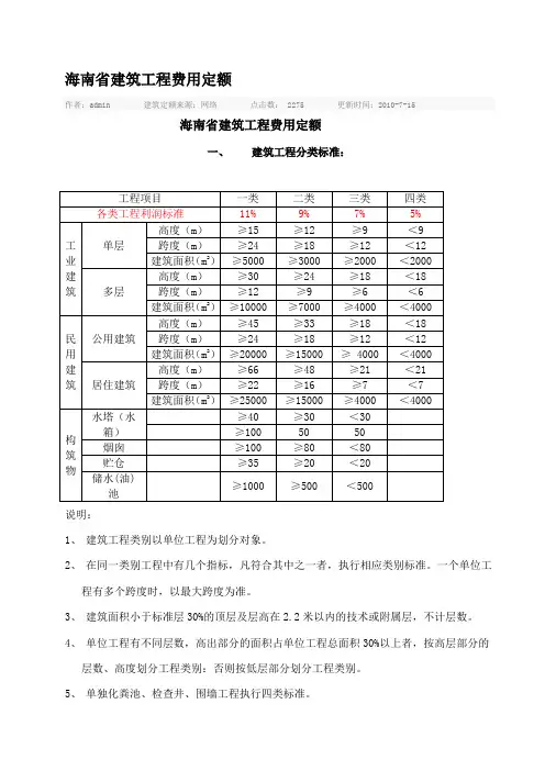 海南省定额取费标准
