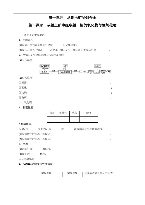1112学年化学(苏教版必修1)同步学案：3.1 从铝土矿到铝合金