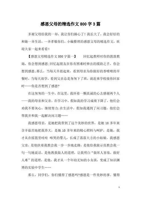 感恩父母的精选作文800字3篇