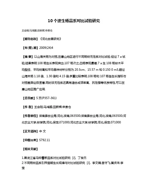 10个速生杨品系对比试验研究