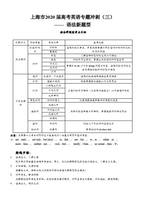 上海市2021届高考英语专题冲刺-语法新题型