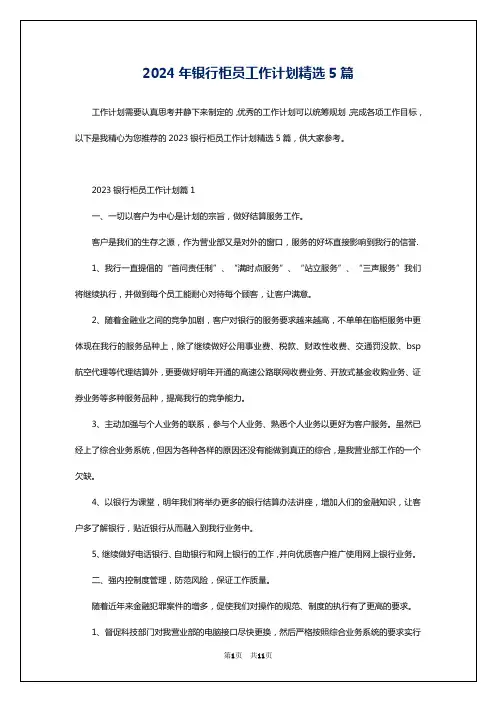 2024年银行柜员工作计划精选5篇