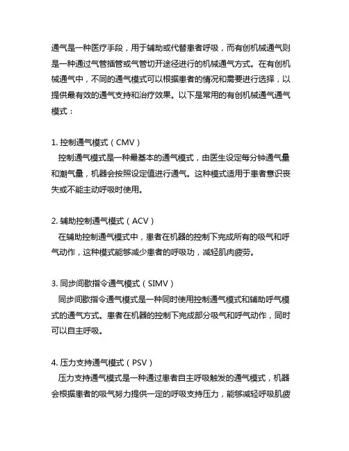 有创机械通气的常使用的通气模式