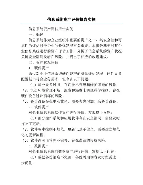 信息系统资产评估报告实例