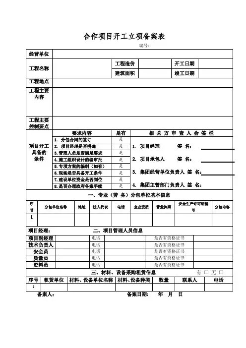 工程 立项备案表