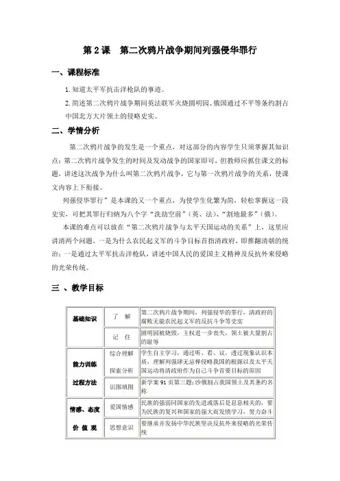 第2课  第二次鸦片战争期间列强侵华罪行