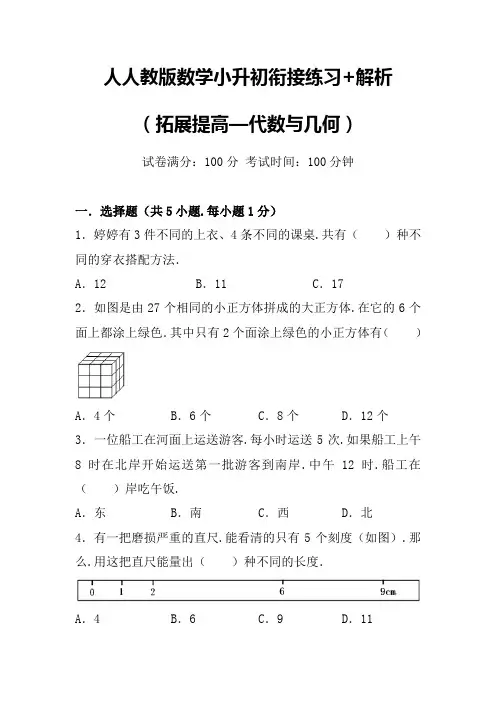 人教版数学小升初衔接练习+解析(拓展提高—代数与几何)