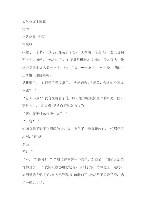 文学类文本《支队政委》阅读练习及答案(云南保山2022学年高一下学期末)