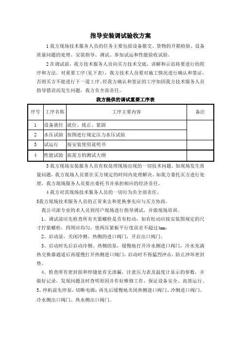指导安装调试验收方案