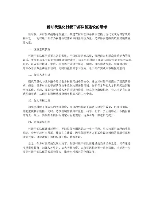 新时代强化村级干部队伍建设的思考