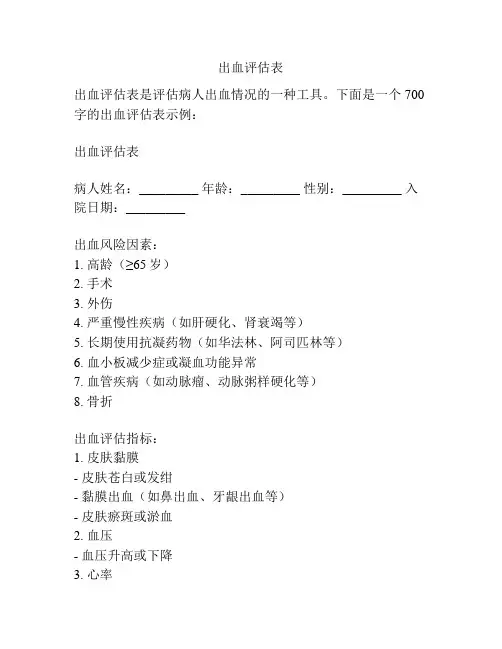 出血评估表