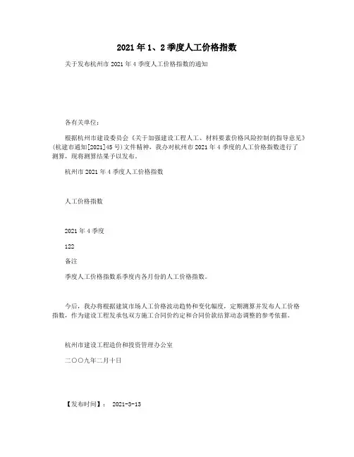 2021年12季度人工价格指数