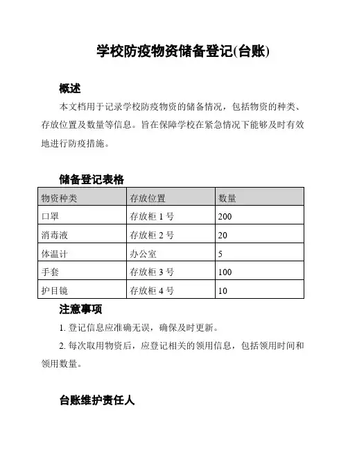 学校防疫物资储备登记(台账)
