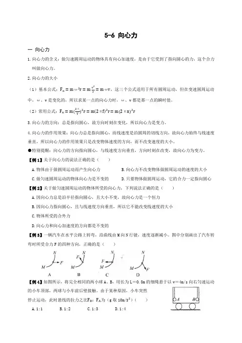 人教版高中物理必修2向心力