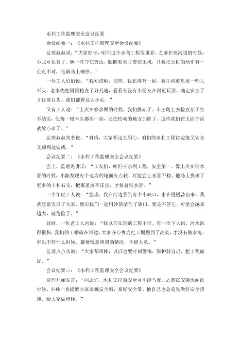 水利工程监理安全会议纪要