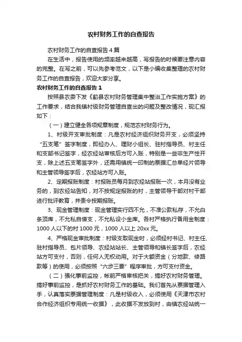农村财务工作的自查报告