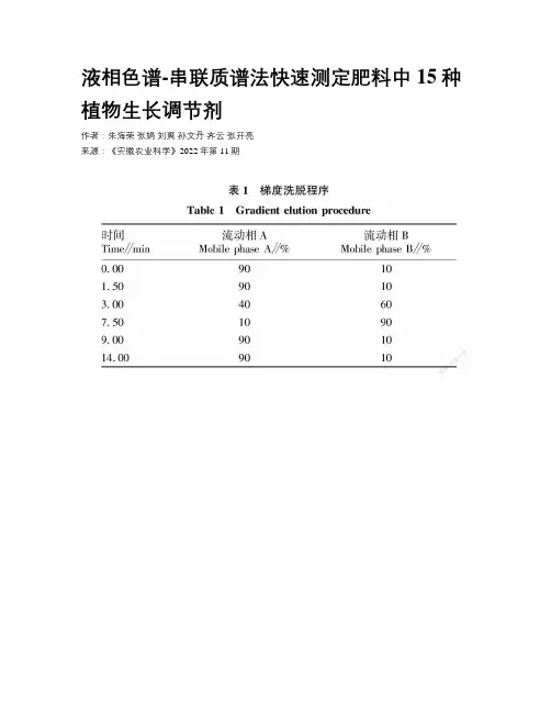 液相色谱-串联质谱法快速测定肥料中15种植物生长调节剂