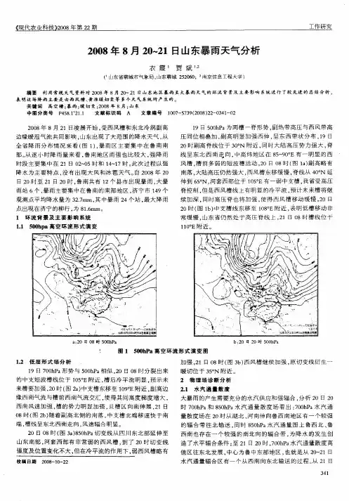 2008年8月20-21日山东暴雨天气分析