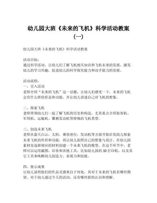 幼儿园大班《未来的飞机》科学活动教案 (一)
