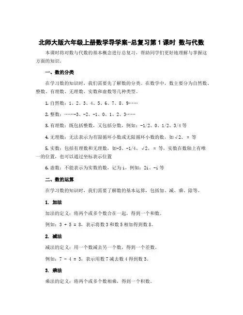 北师大版六年级上册数学导学案-总复习第1课时 数与代数