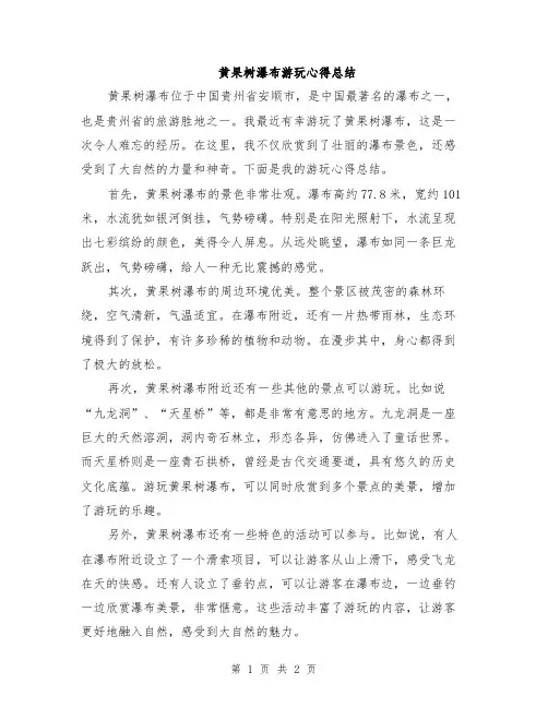 黄果树瀑布游玩心得总结