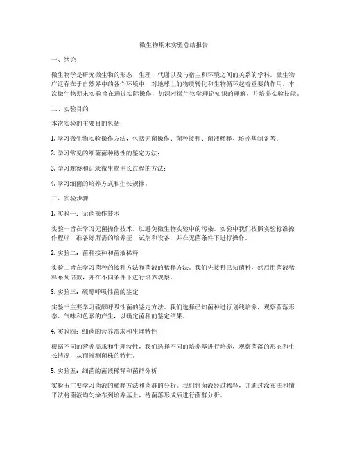微生物期末实验总结报告