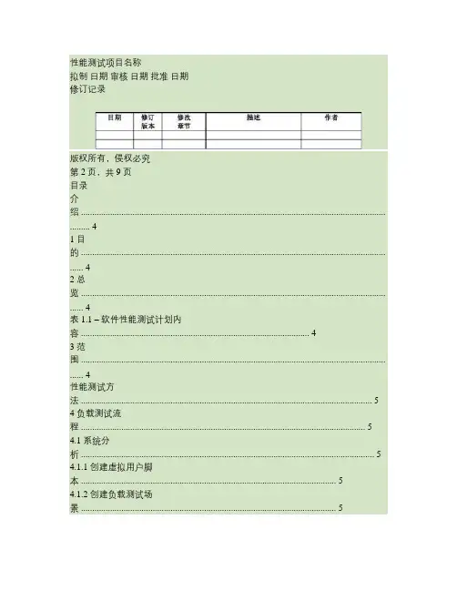 软件性能测试计划和方案模板