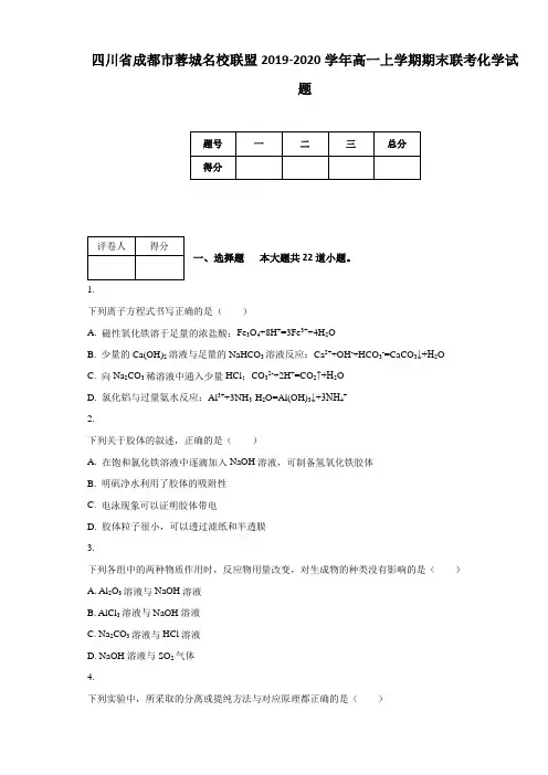 四川省成都市蓉城名校联盟2019-2020学年高一上学期期末联考化学试题