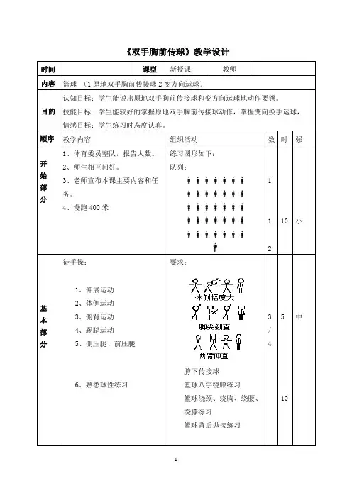 初中体育_双手胸前传球教学设计学情分析教材分析课后反思